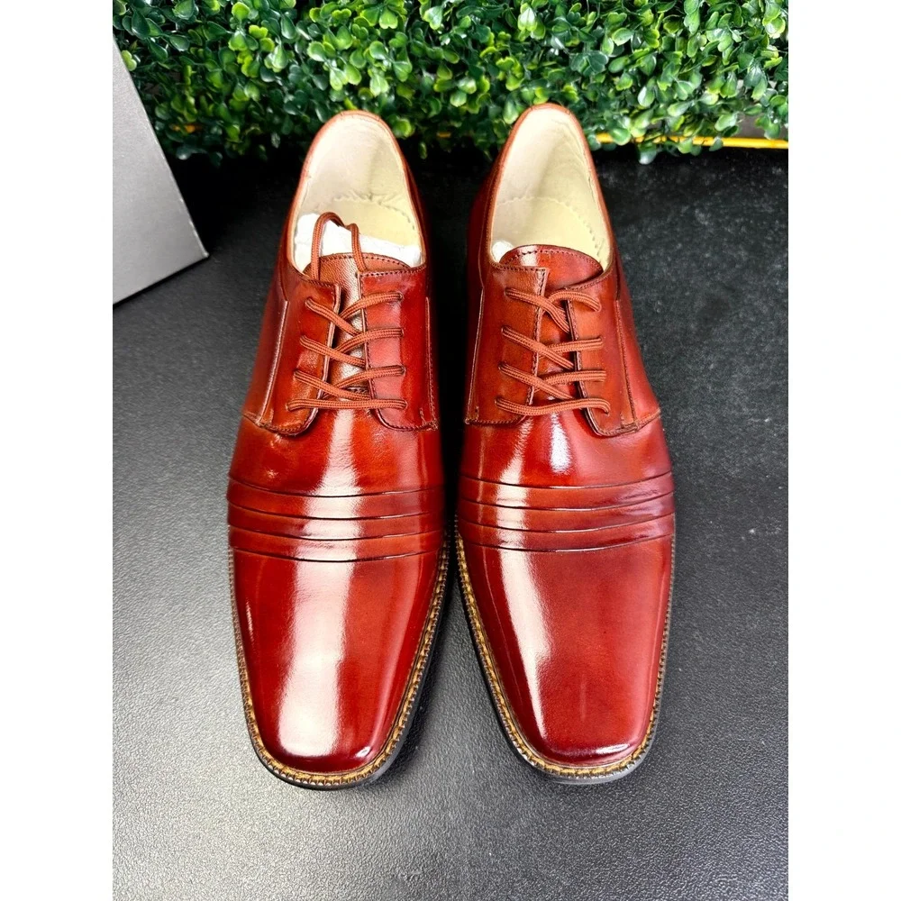 Stacy Adams Raynor 24748-221 OXford Mens 9.5M Cognac Leather Pleated Dress Shoes